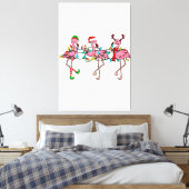 Kerstlampjes Roze Flamingo Santa Hat Holiday X Canvas Afdruk (Insitu (Slaapkamer))