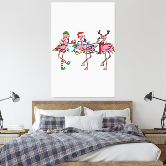 Kerstlampjes Roze Flamingo Santa Hat Holiday X Canvas Afdruk (Insitu (Slaapkamer))