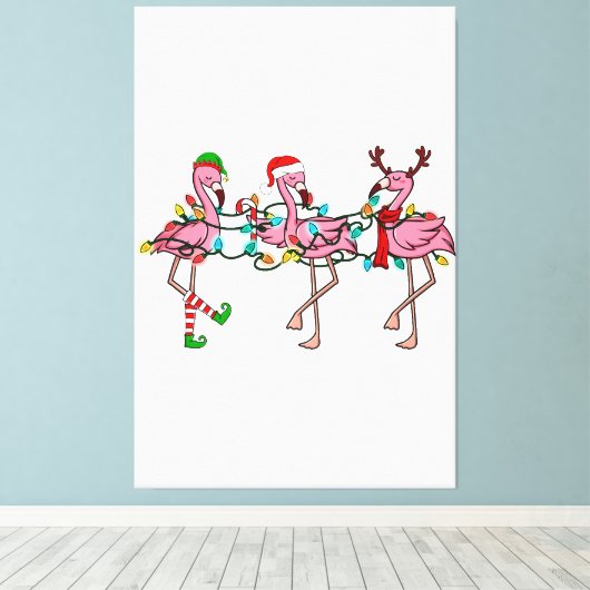 Kerstlampjes Roze Flamingo Santa Hat Holiday X Canvas Afdruk (Insitu (Houten vloer))