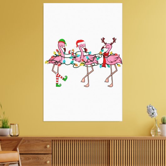 Kerstlampjes Roze Flamingo Santa Hat Holiday X Canvas Afdruk (Insitu (Woonkamer))