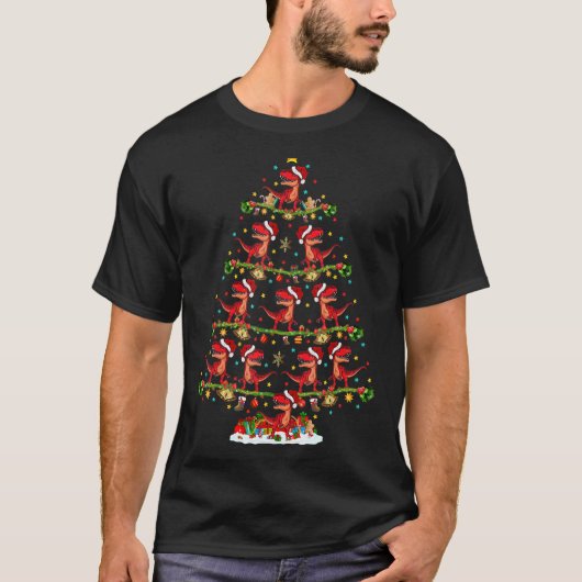 Kerstlampjes Santa Allosaurus Dinosaur Kerstmis T-shirt (Voorkant)