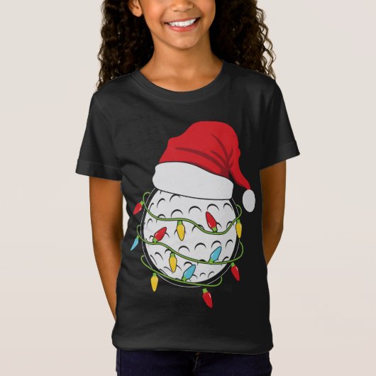 Kerstlampjes Santa Hat Golf Ball Funny Sports T-shirt (Voorkant)
