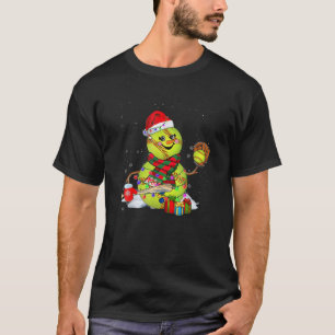 kerstlampjes Santa Snowman die Softball spelen 20 T-shirt