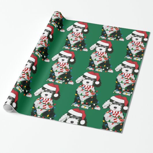 kerstlampjes Sheepadoodle Cadeaupapier (Uitgerold)