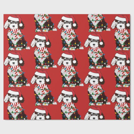 kerstlampjes Sheepadoodle Red Cadeaupapier (Vlak)