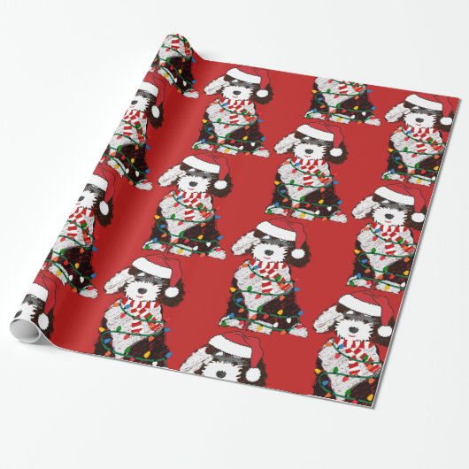 kerstlampjes Sheepadoodle Red Cadeaupapier (Uitgerold)