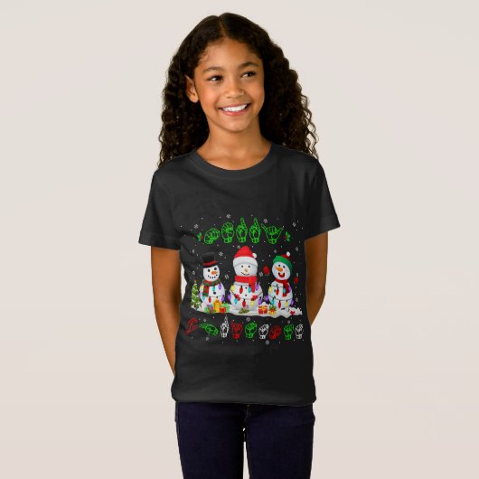 kerstlampjes Snowman ASL-teken voor prettige kerst T-shirt (Voorkant volledig)