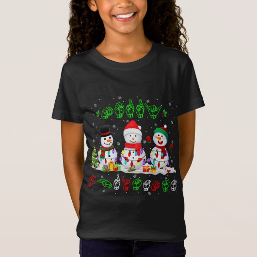 kerstlampjes Snowman ASL-teken voor prettige kerst T-shirt (Voorkant)