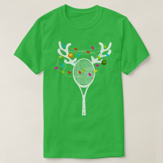 Kerstlampjes Tennis Racket Funny Xmas T-shirt (Design voorkant)