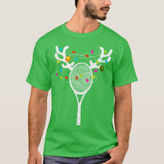 Kerstlampjes Tennis Racket Funny Xmas T-shirt
