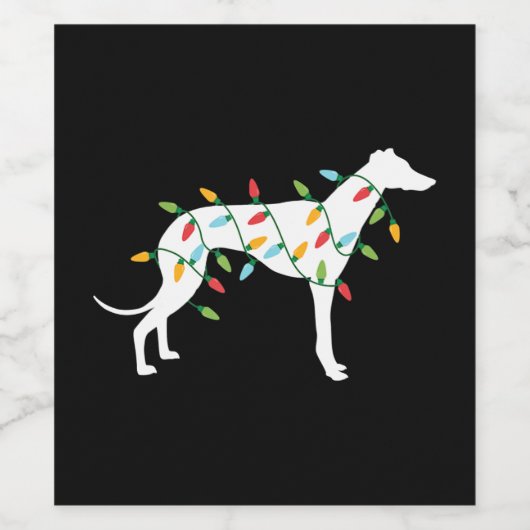 kerstlampjes windend op schattige cadeautjes honde wijn etiket (Enkel label)