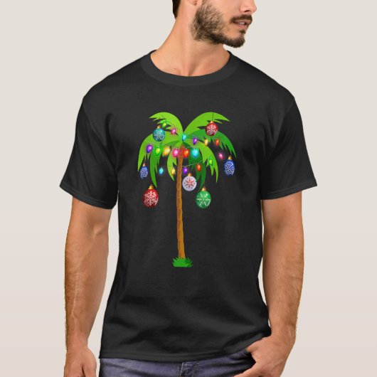 Kerstlamppalmboom Tropisch strand T-shirt (Voorkant)