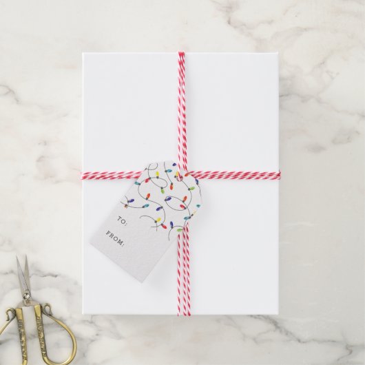 kerstlamppatroon cadeaulabel (Met Touw)