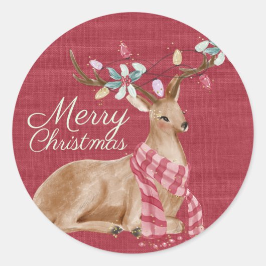 kerstlamprenrenrenrendier ronde sticker (Voorkant)