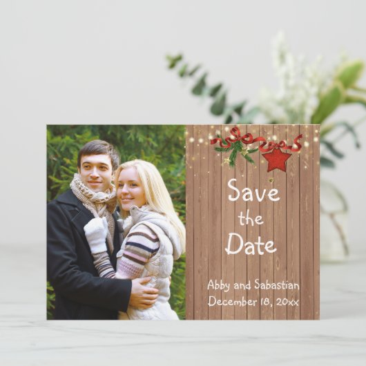 Kerstland Foto slaat de datum op Save The Date (Staand voorkant)