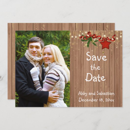 Kerstland Foto slaat de datum op Save The Date (Voorkant / Achterkant)