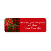 Kerstland labels, rode plaid, Poinsettia labels (Voorkant)