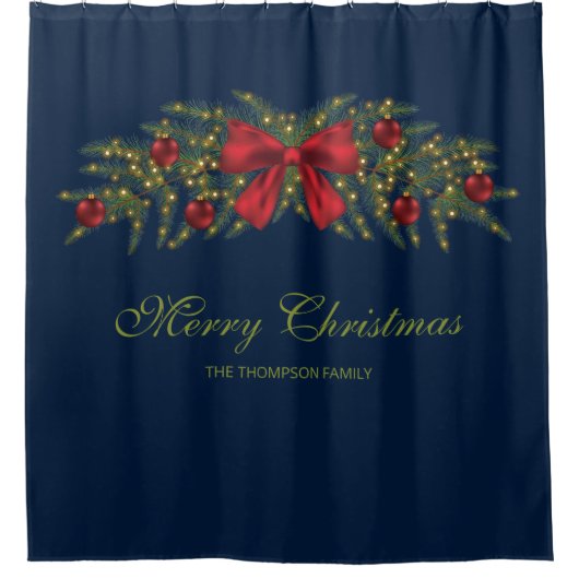 Kerstland met een rode buik en Baubles Douchegordijn (Voorkant)