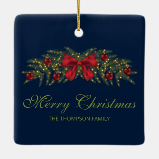 Kerstland met een rode buik en Baubles Keramisch Ornament (Achterkant)