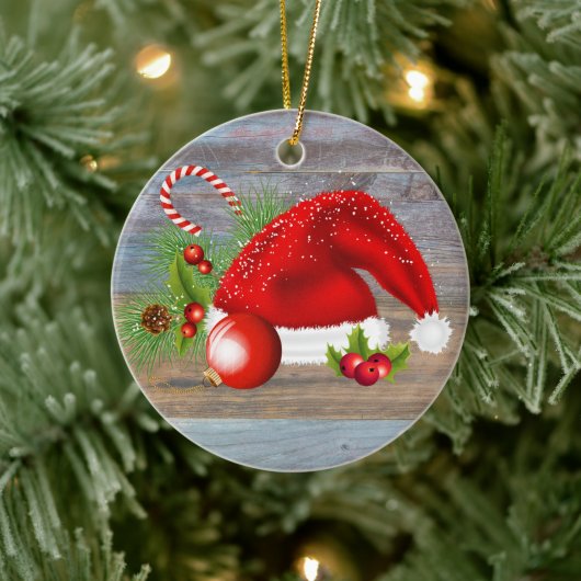 Kerstland: Santa Hat Grey Keramisch Ornament (Boom)