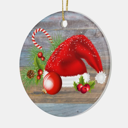 Kerstland: Santa Hat Grey Keramisch Ornament (Links)