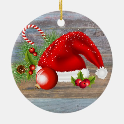 Kerstland: Santa Hat Grey Keramisch Ornament (Achterkant)