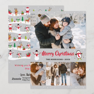 Kerstland Snowman Penguin 4 Foto Feestdagenkaart