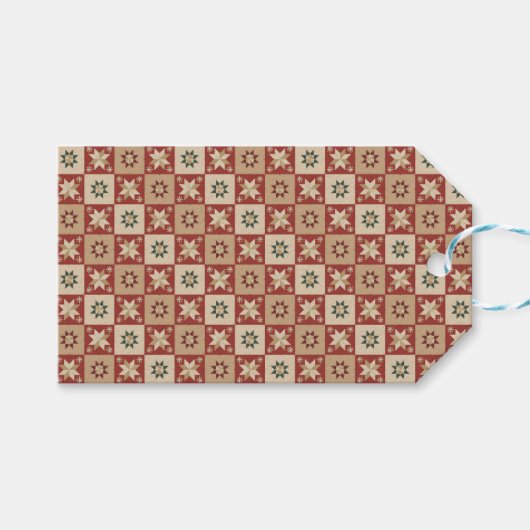 Kerstland Ster Quiltblokken Cadeaulabel (Voorkant (Horizontaal))