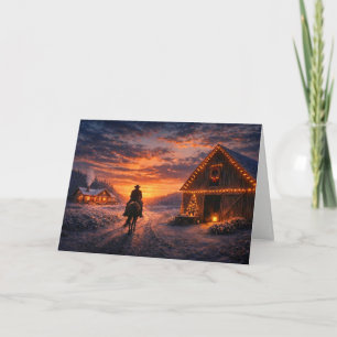 Kerstland Western Cowboy en Paard Zonsondergang  Kaart
