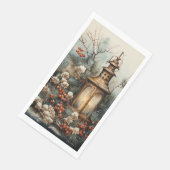 Kerstlandschap Lantaarn Pijnboomtakken Rode Bes Servet (Hoek)