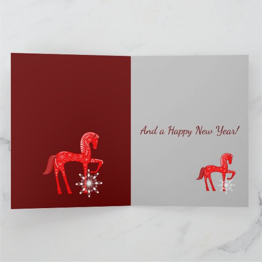 Kerstlandschap met een paard en aangepaste tekst kaart (Binnen)