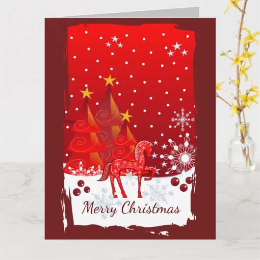 Kerstlandschap met een paard en aangepaste tekst kaart (Gele Bloem)