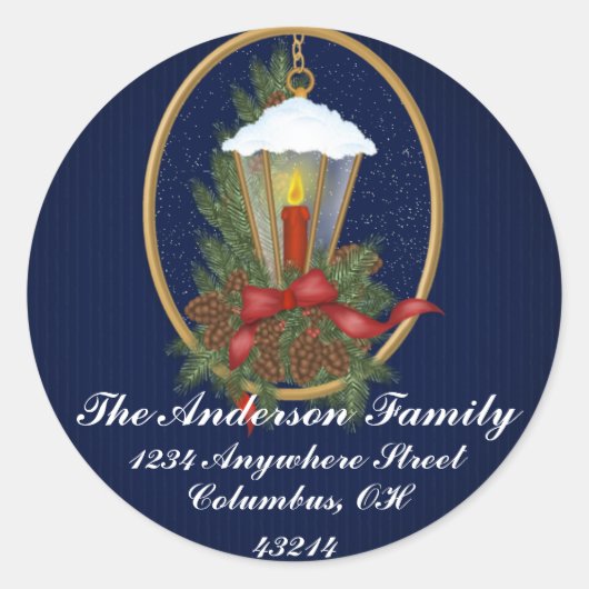 Kerstlantaarn 1 - Kerst Adresetiketten Ronde Sticker (Voorkant)