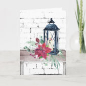 Kerstlantaarn en Poinsettias Feestdagen Kaart (Voorkant)