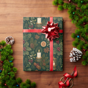 Kerstlantaarn groen met vintage uitstraling cadeaupapier
