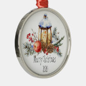 Kerstlantaarn Holly Pine Apple Custom Dated Ce Metalen Ornament (Rechts)