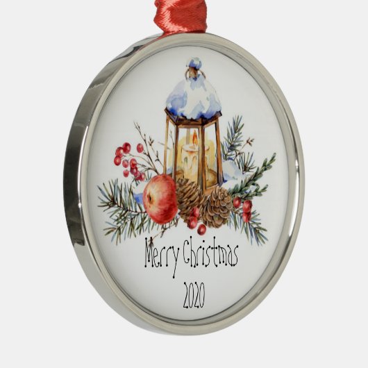 Kerstlantaarn Holly Pine Apple Custom Dated Ce Metalen Ornament (Rechts)