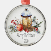 Kerstlantaarn Holly Pine Apple Custom Dated Ce Metalen Ornament (Voorkant)