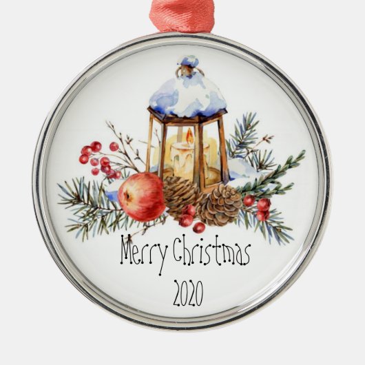 Kerstlantaarn Holly Pine Apple Custom Dated Ce Metalen Ornament (Voorkant)
