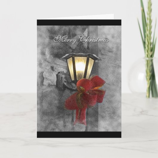 Kerstlantaarn in de sneeuw feestdagen kaart (Voorkant)