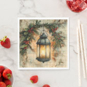 Kerstlantaarn met hulst en kersen Kerstvakantie Servet (Insitu)