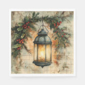 Kerstlantaarn met hulst en kersen Kerstvakantie Servet (Voorkant)