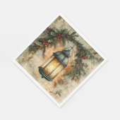 Kerstlantaarn met hulst en kersen Kerstvakantie Servet (Hoek)