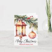 Kerstlantaarn met Pine Branch Holly Berries Kaart (Voorkant)