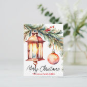 Kerstlantaarn Pine Branch en Holly Berries Feestdagenkaart (Staand voorkant)