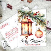Kerstlantaarn Pine Branch en Holly Berries Feestdagenkaart