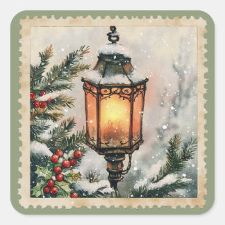 Kerstlantaarn Vierkante Sticker