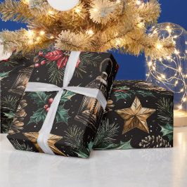 Kerstlantaren in vintage stijl cadeaupapier