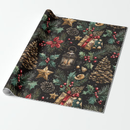 Kerstlantaren in vintage stijl cadeaupapier