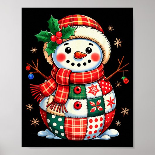Kerstlapjes Sneeuwman - Gewatteerde Kerstsfeer Poster (Voorkant)
